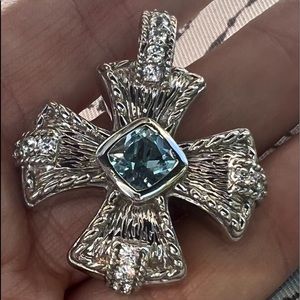 * RARE Judith Ripka Maltese Cross Enhancer 925 Sterling and  Blue Topaz …